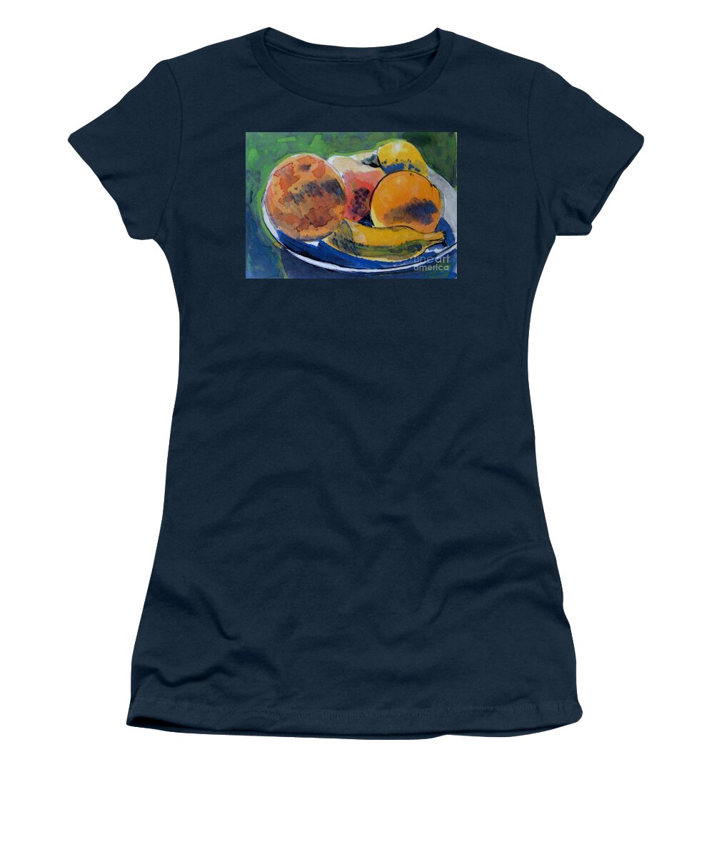 Banana Women's T-Shirt featuring the mixed media Tropical Fruit in a Bowl by Vesna Antic