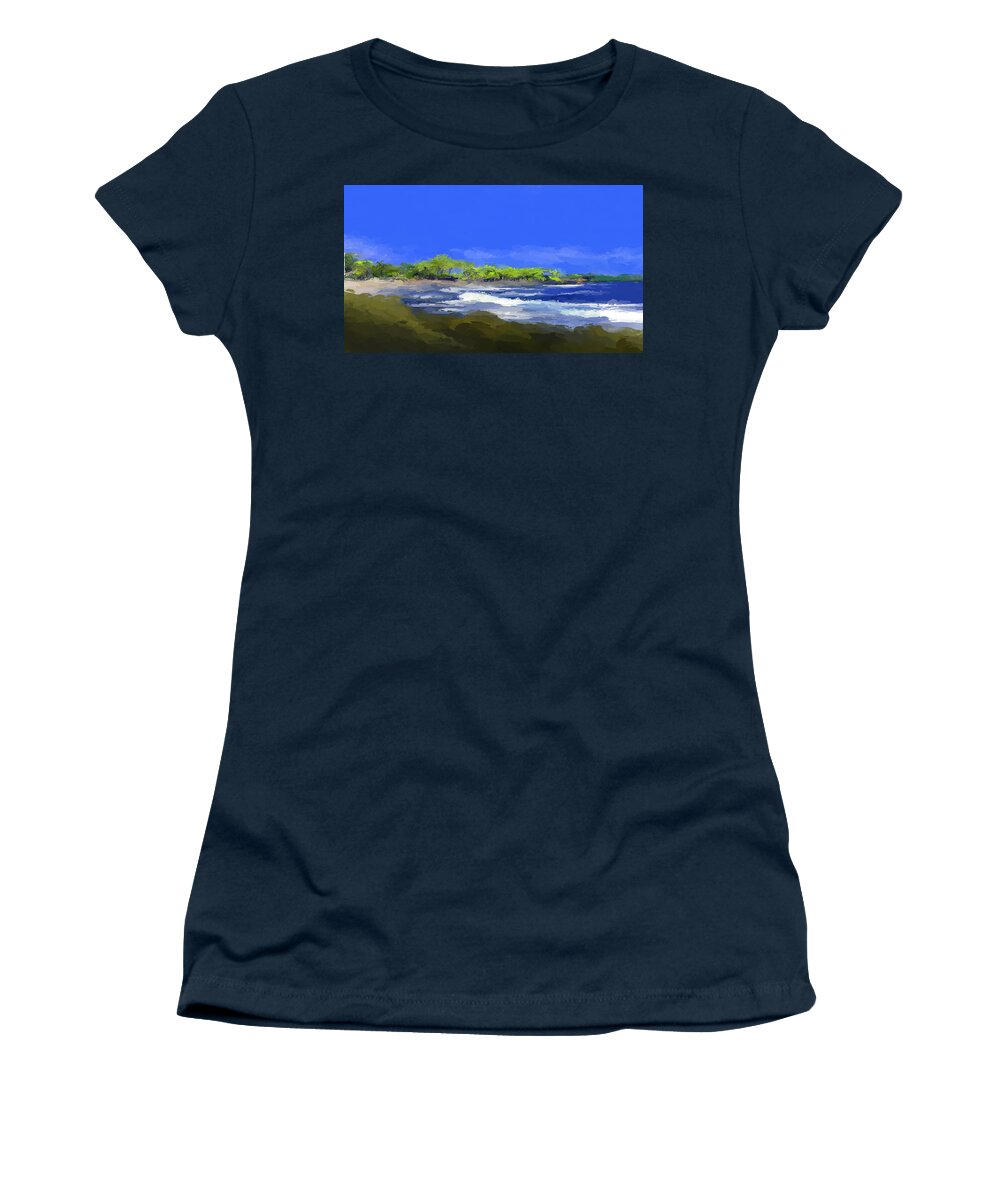 Anthony Fishburne Women's T-Shirt featuring the mixed media Tropical island coast by Anthony Fishburne