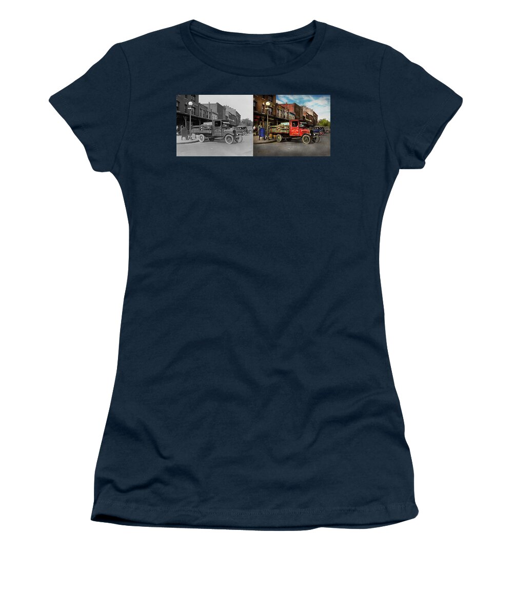 Ford Women's T-Shirt featuring the photograph Truck - Home dressed poultry 1926 - Side by Side by Mike Savad