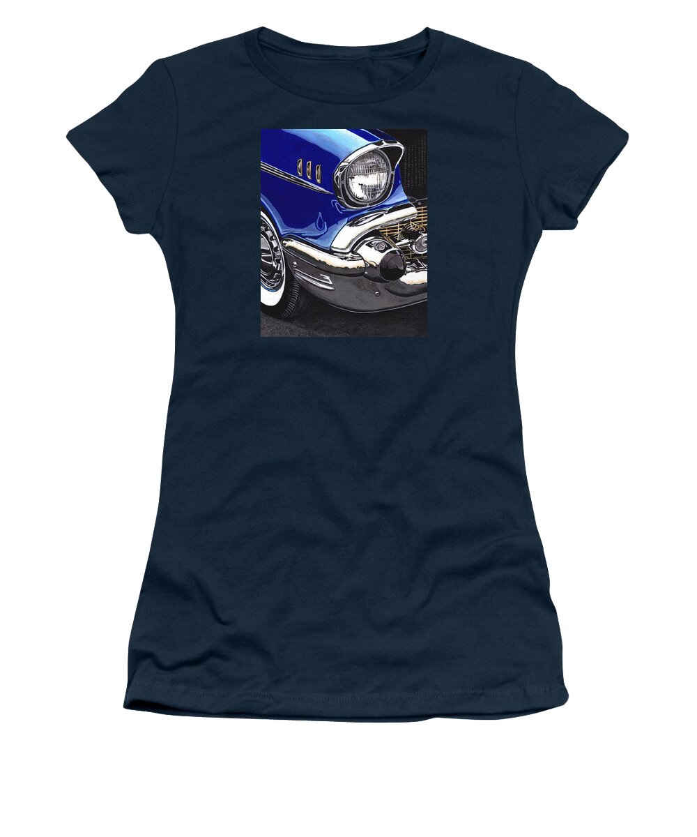 Cars Women's T-Shirt featuring the painting True Blue '57 by Daniel Carvalho