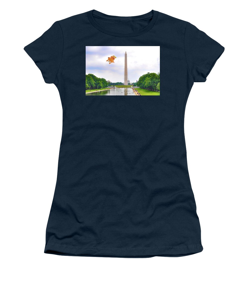 America Women's T-Shirt featuring the photograph Trump Baby Blimp over Washington - America is Already Great by Bill Cannon