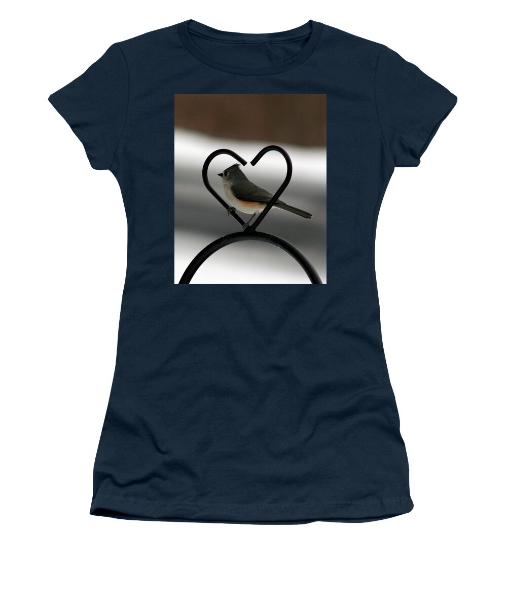 Titmouse Women's T-Shirt featuring the photograph Tufted Titmouse in a Heart by George Jones