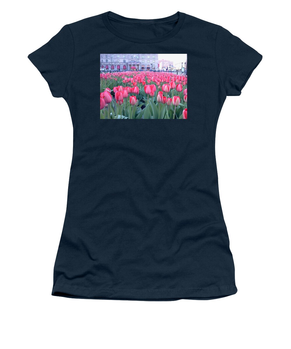 Tulips Women's T-Shirt featuring the photograph Tulips, Copley Square, Boston by Michael Dean Shelton