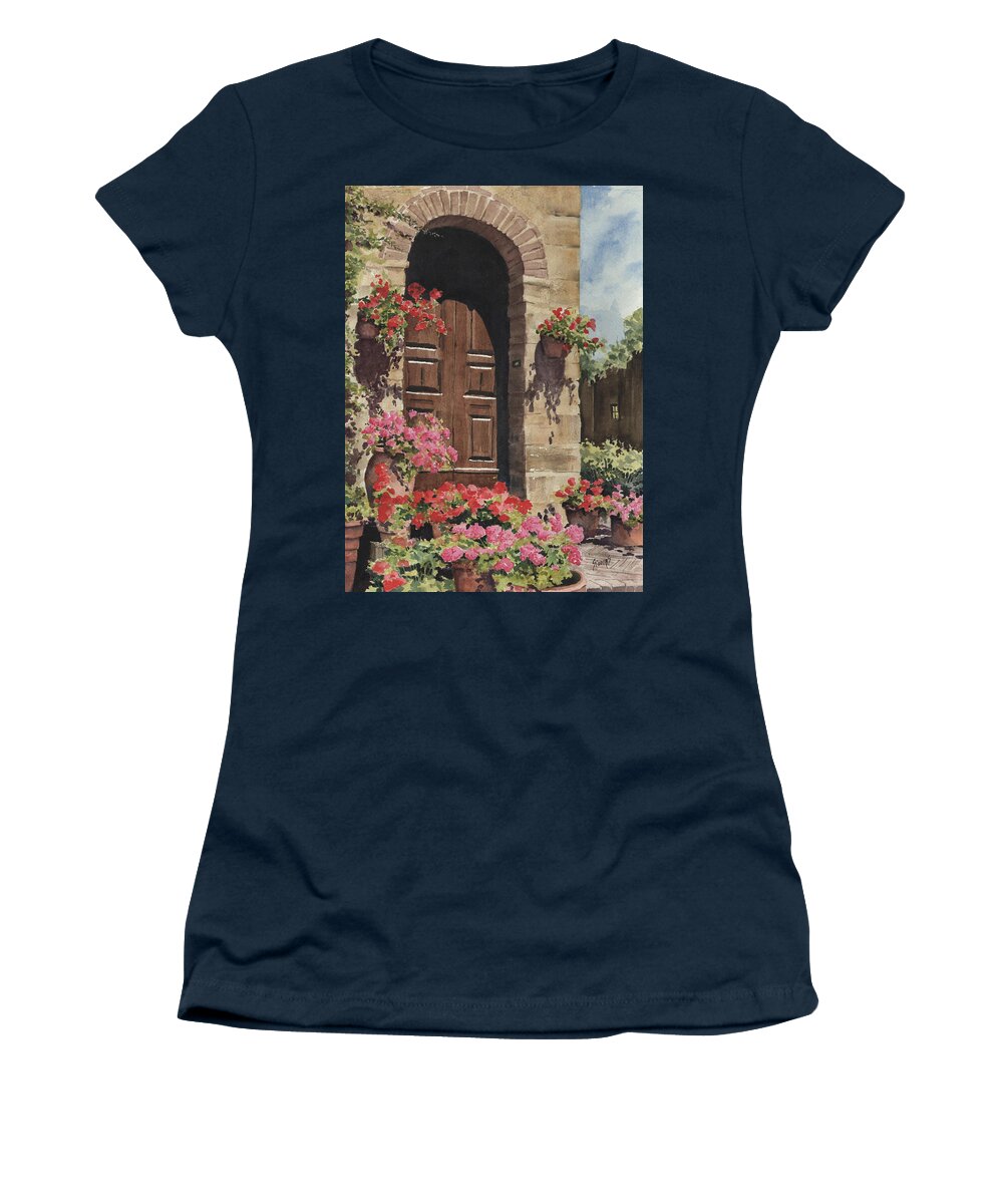 Flowers Women's T-Shirt featuring the painting Tuscan Door by Sam Sidders