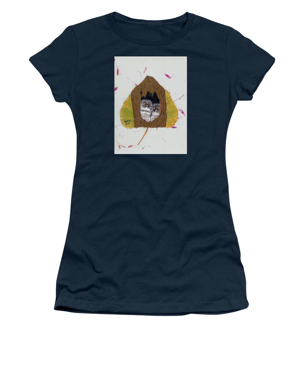 Wildlife Women's T-Shirt featuring the painting Twin Owls in Tree by Ralph Root