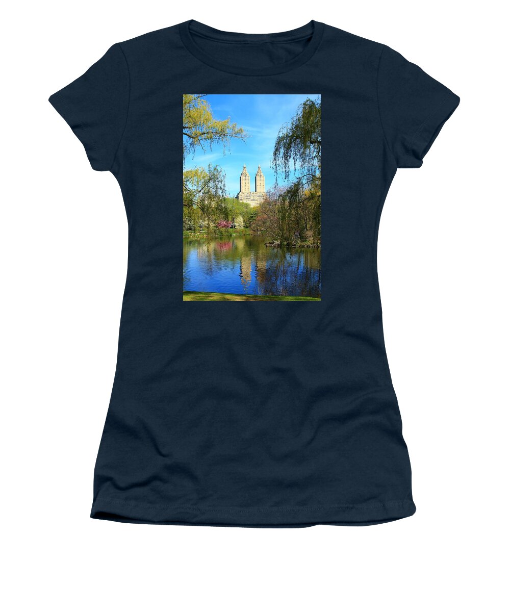 Central Park Women's T-Shirt featuring the photograph Twin Reflections by Catie Canetti