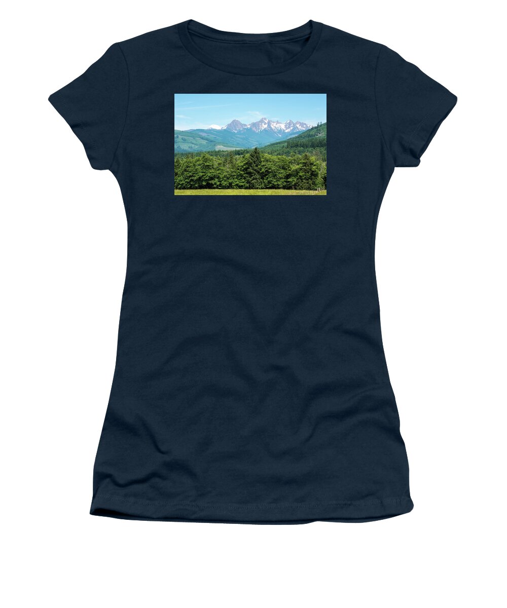 Twin Sisters And Mt Baker Peeking. Pull-off Women's T-Shirt featuring the photograph Twin Sisters and Mt Baker Peeking by Tom Cochran