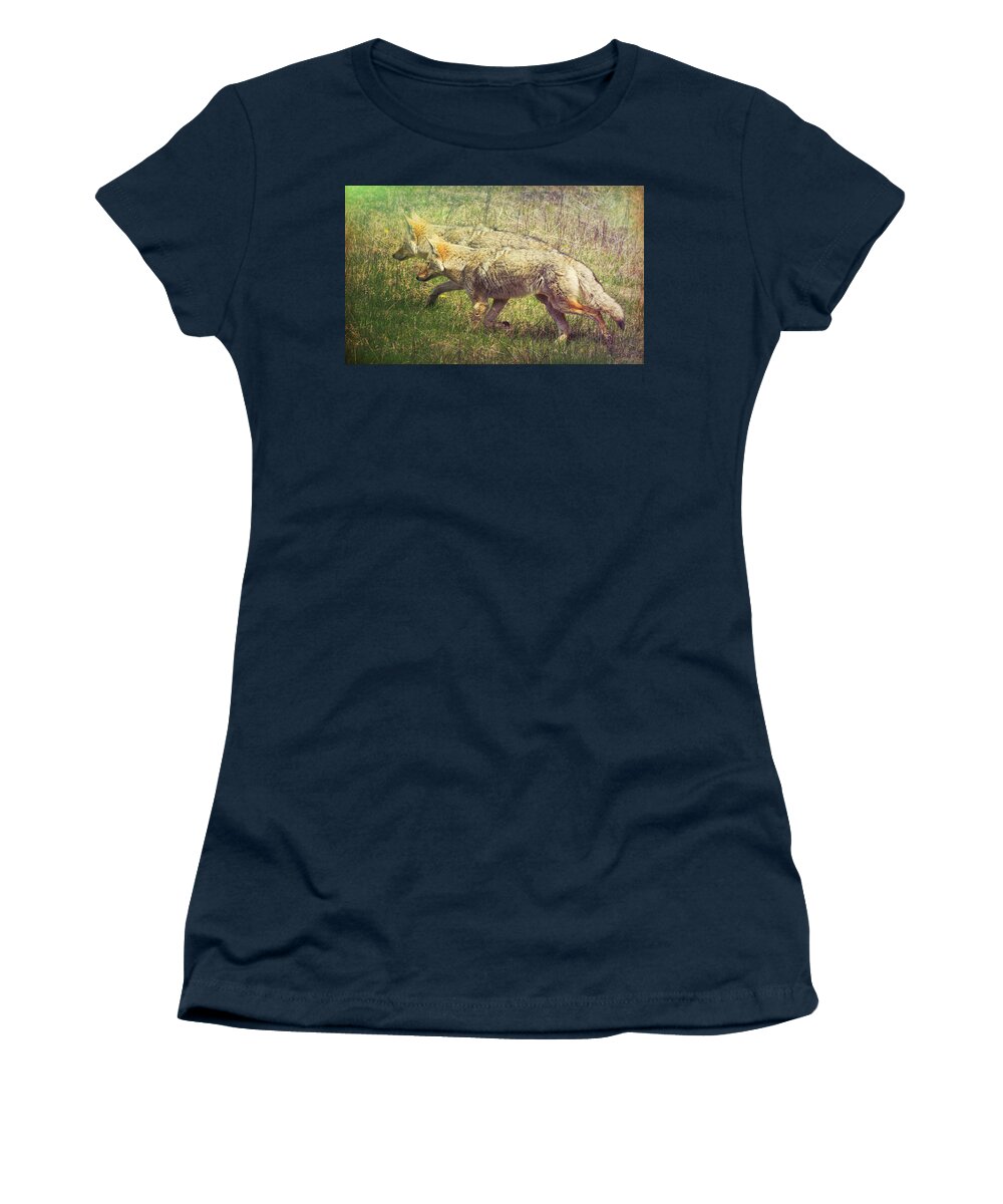 Animal Women's T-Shirt featuring the photograph Two Coyotes by Natalie Rotman Cote