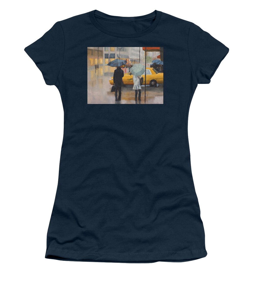 Rain Women's T-Shirt featuring the painting Two curbside by Tate Hamilton