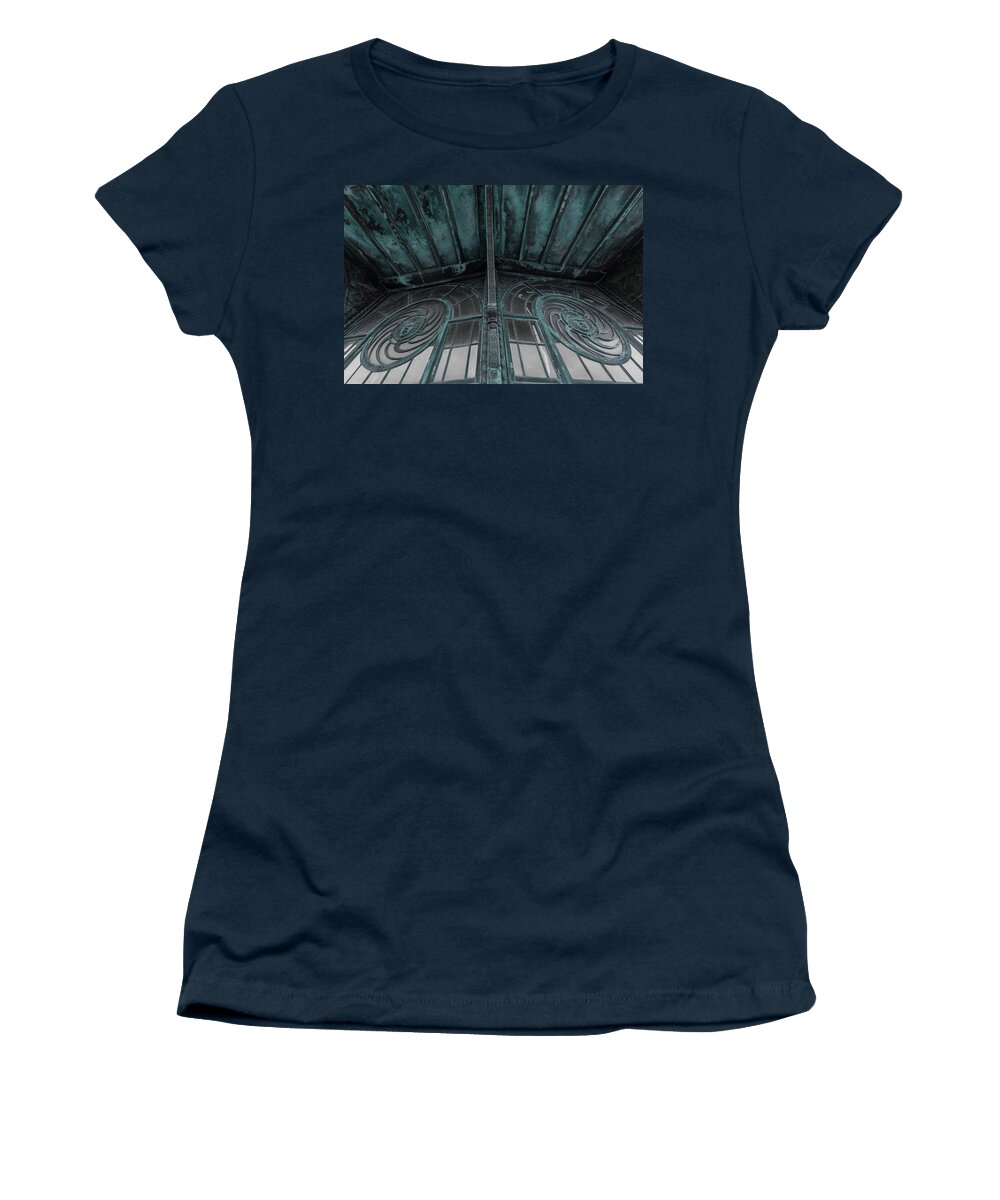 Two Medusa Windows Carousel House Asbury Park New Jersey Women's T-Shirt featuring the photograph Two Medusa Windows Carousel House Asbury Park New Jersey by Terry DeLuco