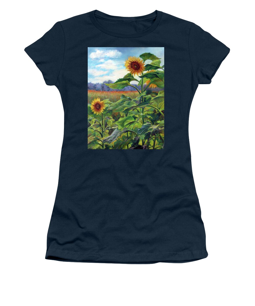 Sunflowers Women's T-Shirt featuring the painting Two Sunflowers by Marie Witte