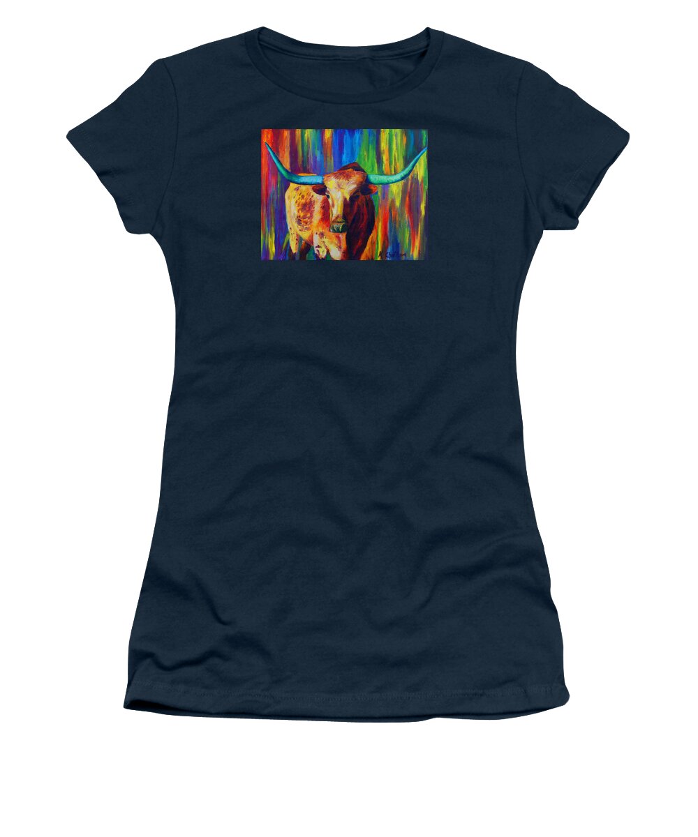 Uptown Longhorn Painting Women's T-Shirt featuring the painting Uptown Longhorn by Karen Kennedy Chatham