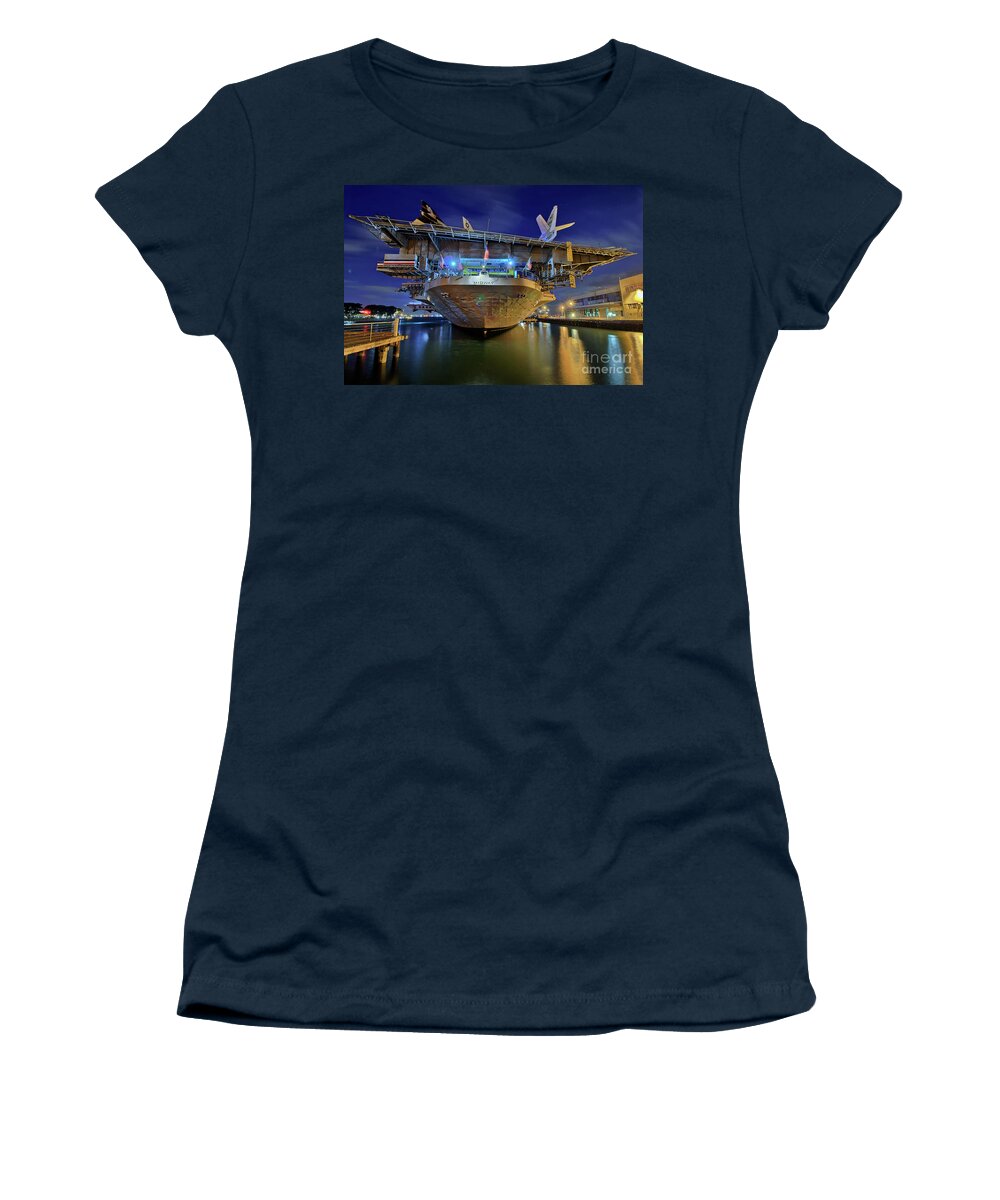 Navy Women's T-Shirt featuring the photograph USS Midway Aircraft Carrier by Sam Antonio