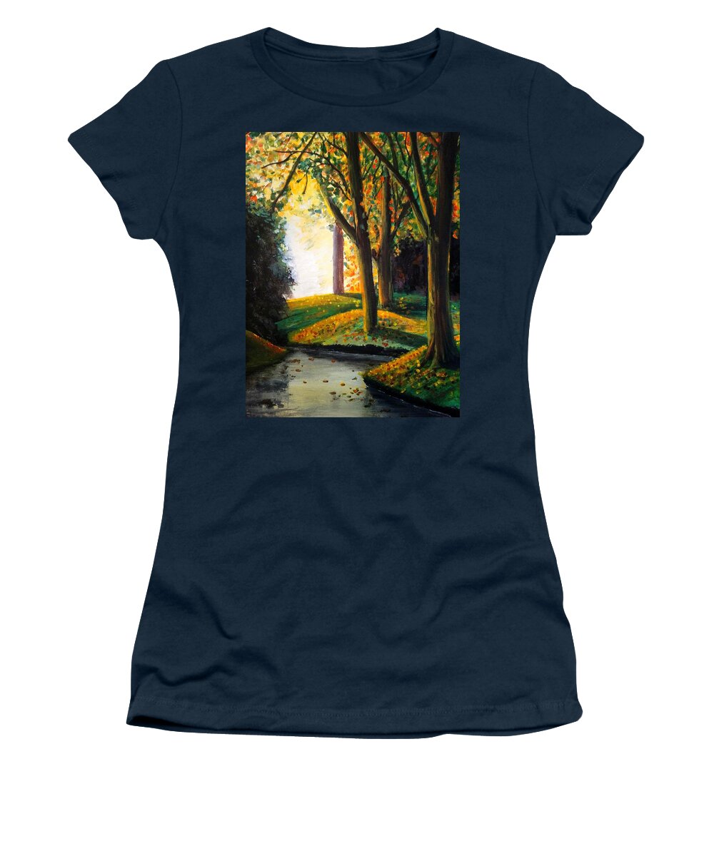 Landscape Women's T-Shirt featuring the painting Vale park by Sophia Gaki Artworks