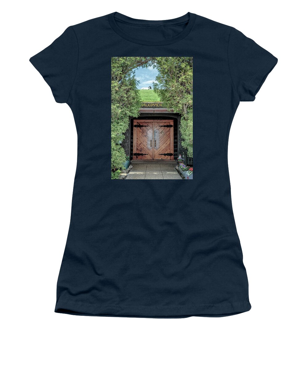 Sister Bay Women's T-Shirt featuring the photograph Valkommen to Al Johnsons by Susan Rissi Tregoning