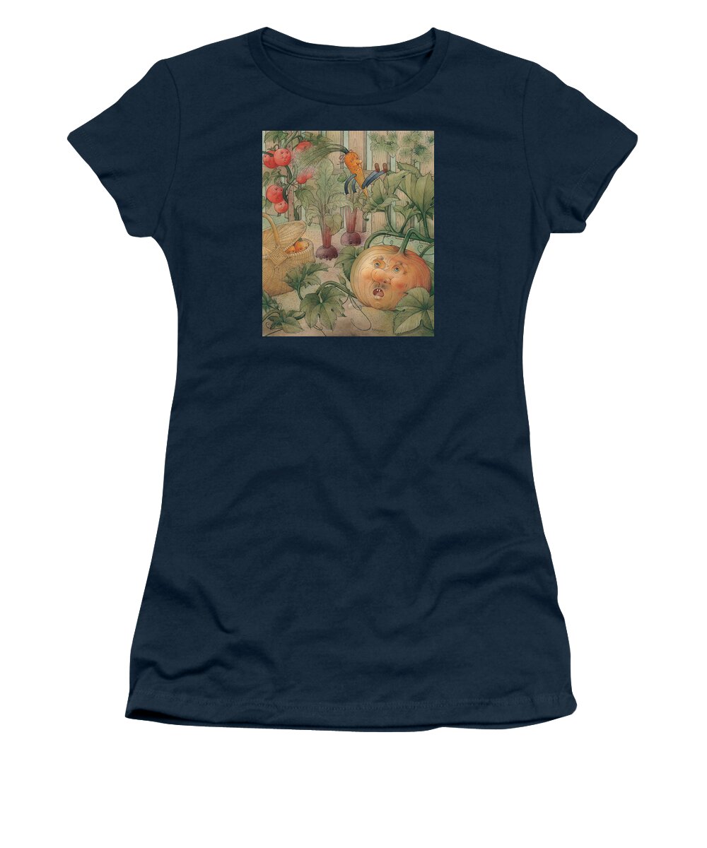 Vegetables Garden Green Autumn Kitchen Pumpkin Women's T-Shirt featuring the painting Vegetables by Kestutis Kasparavicius