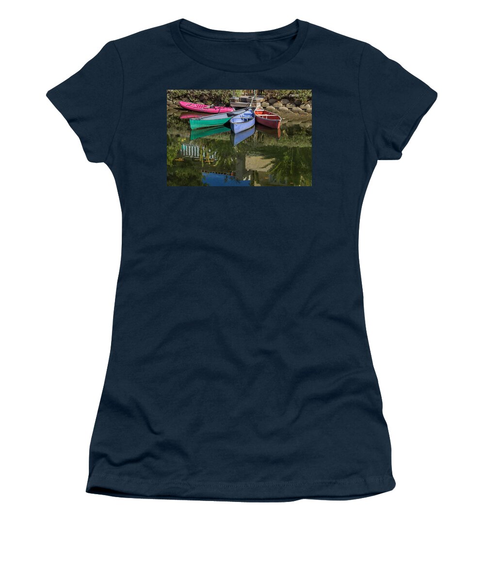 Boats Women's T-Shirt featuring the photograph Venice Canal Reflections by Roslyn Wilkins