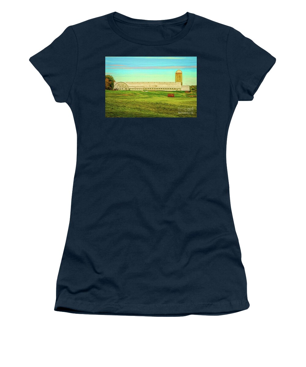 Barn Women's T-Shirt featuring the painting Vermont White Barn by Deborah Benoit