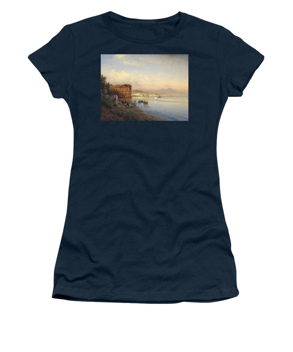 Albert Flamm Women's T-Shirt featuring the painting View of the Bay of Naples by Albert Flamm