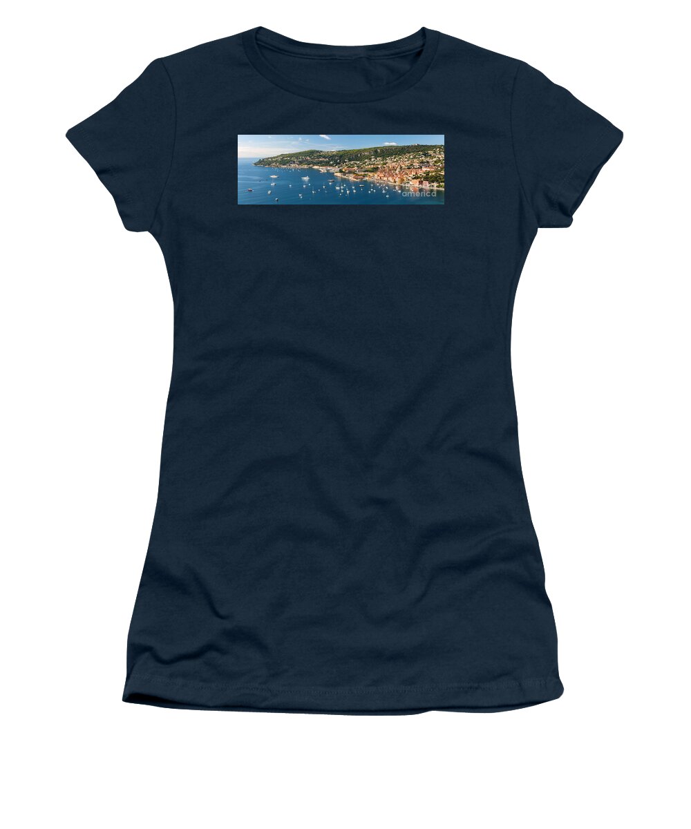 Villefranche-sur-mer Women's T-Shirt featuring the photograph French Riviera panorama by Elena Elisseeva
