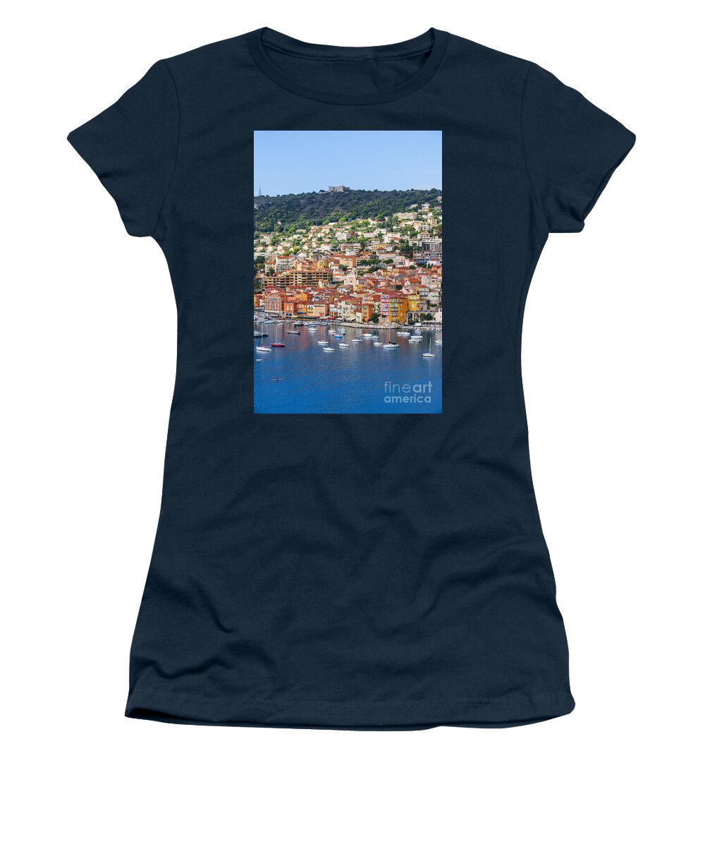 Villefranche-sur-mer Women's T-Shirt featuring the photograph Villefranche-sur-Mer view on French Riviera 5 by Elena Elisseeva