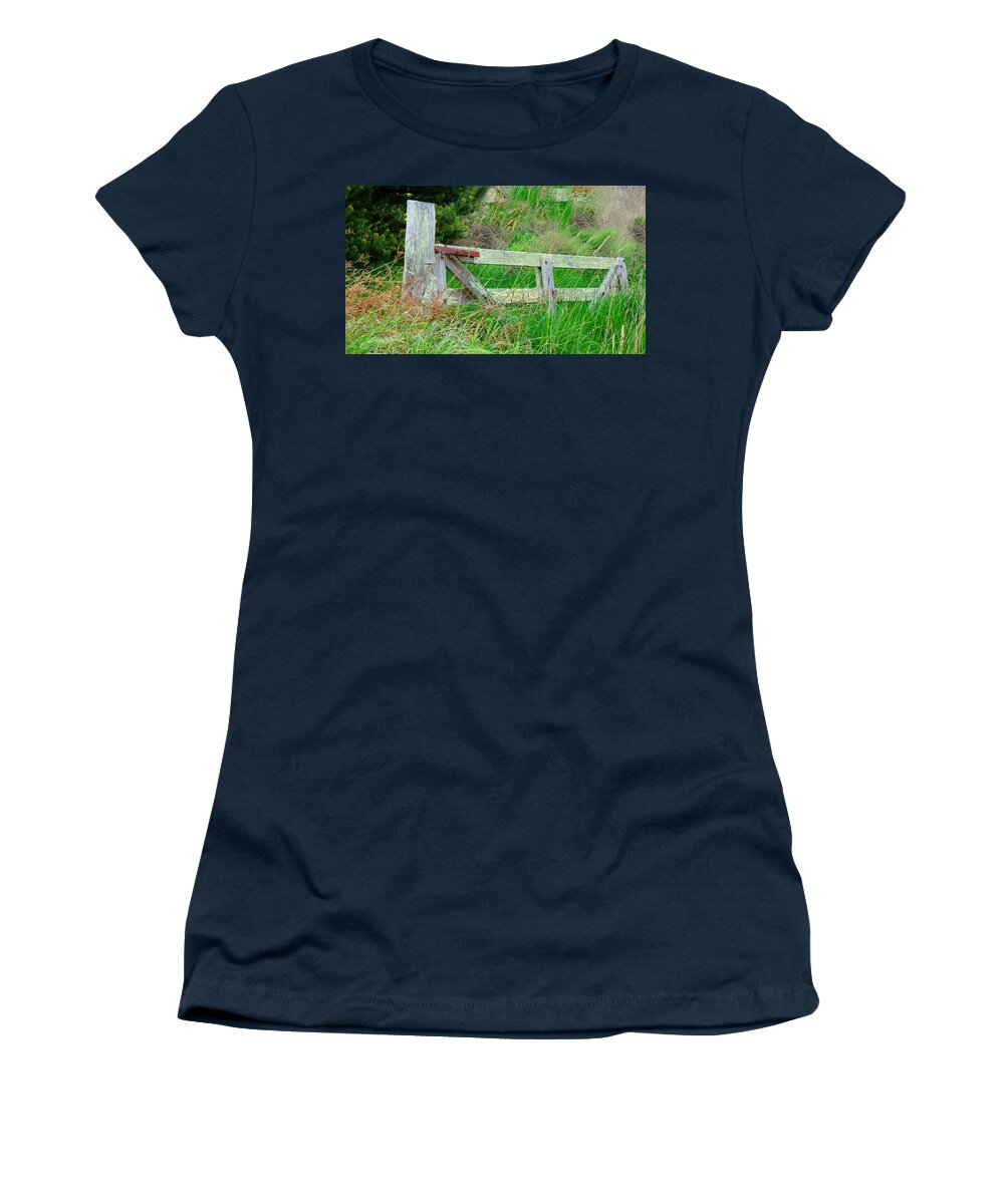 Gate Women's T-Shirt featuring the photograph Vintage Americana - Fencing - Wooden Gate by Marie Jamieson