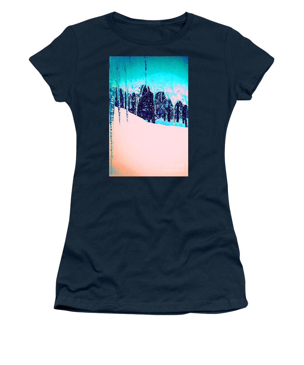 Ice Cicles Women's T-Shirt featuring the photograph Vintage Pine Cicles by Jennifer Lake