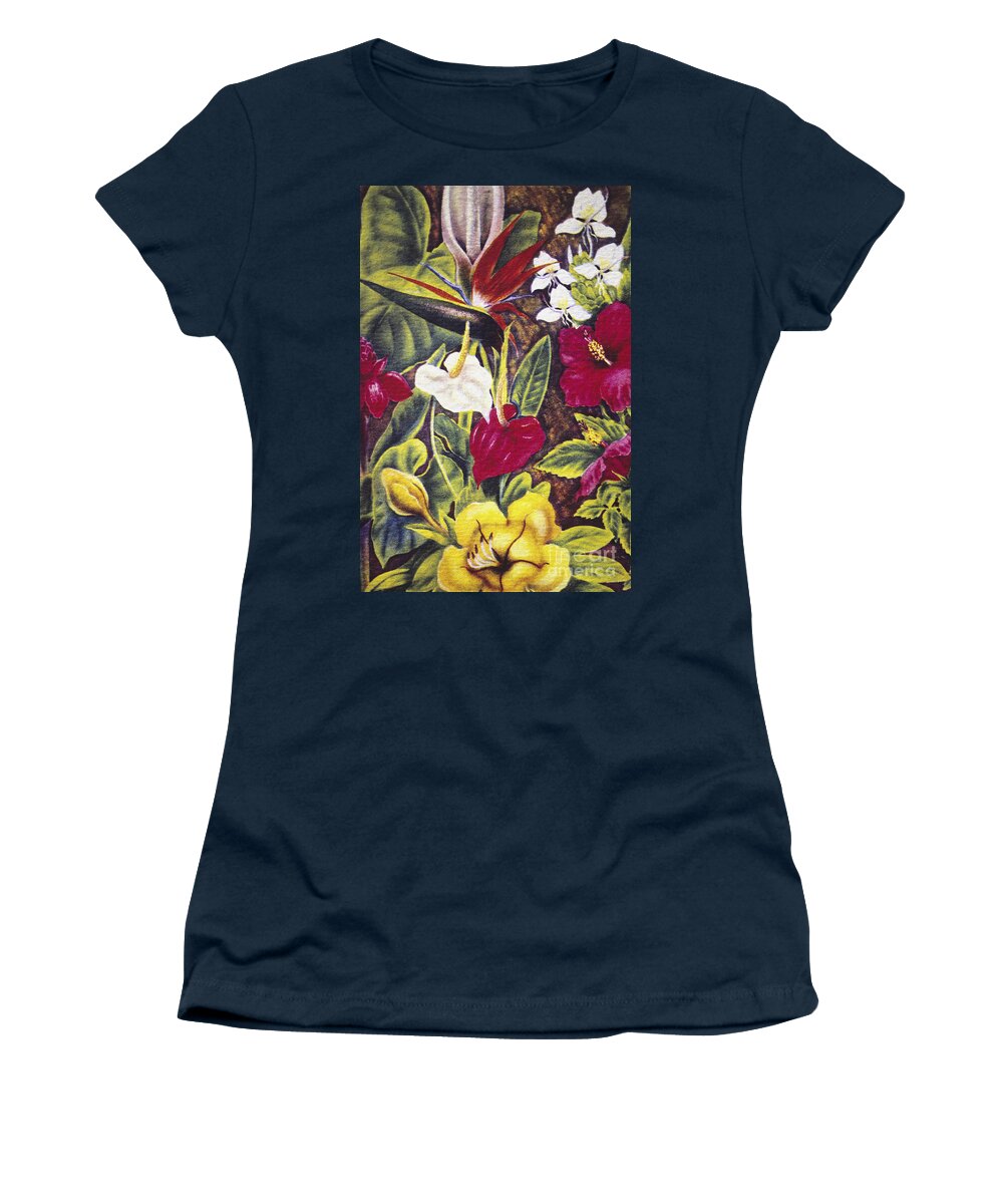 1940 Women's T-Shirt featuring the painting Vintage Tropical Flowers by Hawaiian Legacy Archive - Printscapes
