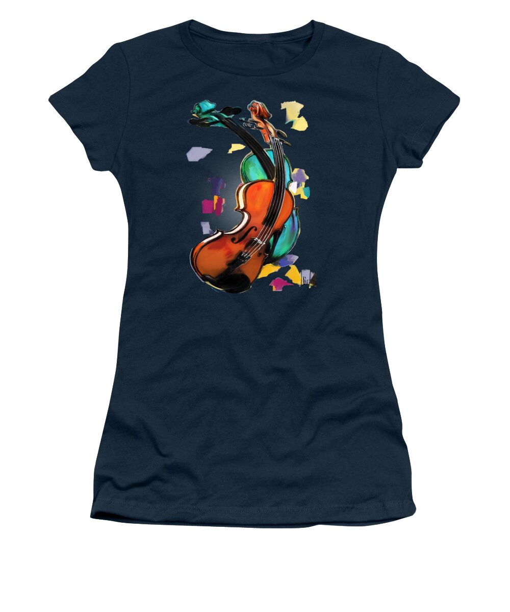  Violin Women's T-Shirt featuring the painting Violins by Melanie D