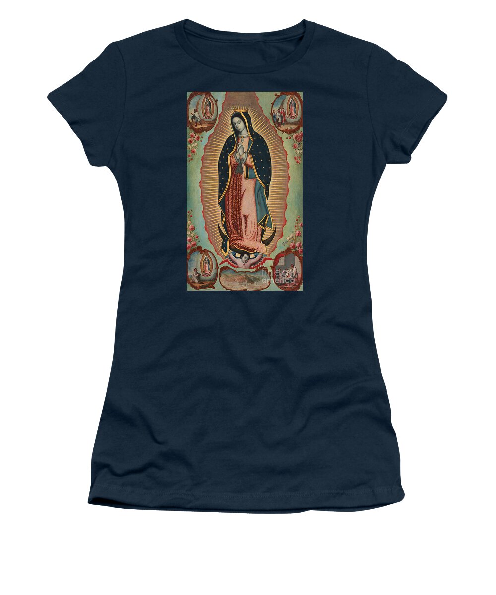 Virgin Of Guadalupe Women's T-Shirt featuring the painting Virgin of Guadalupe by Nicolas Enriquez