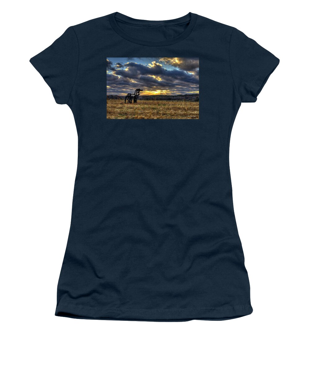 Reid Callaway Visible Light Women's T-Shirt featuring the photograph Visible Light The Iron Horse Sunrise Art by Reid Callaway