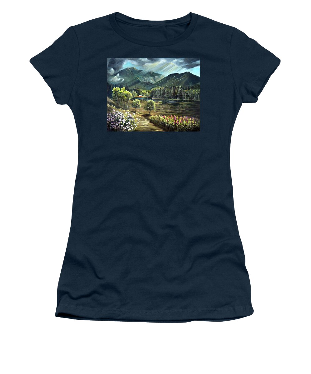 Cannon Mountain Women's T-Shirt featuring the painting Vista View of Cannon Mountain by Nancy Griswold