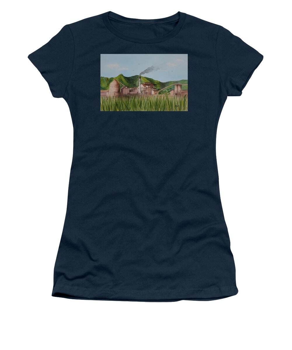 Waialua Women's T-Shirt featuring the painting Waialua Sugar Mill by Kelly Miyuki Kimura