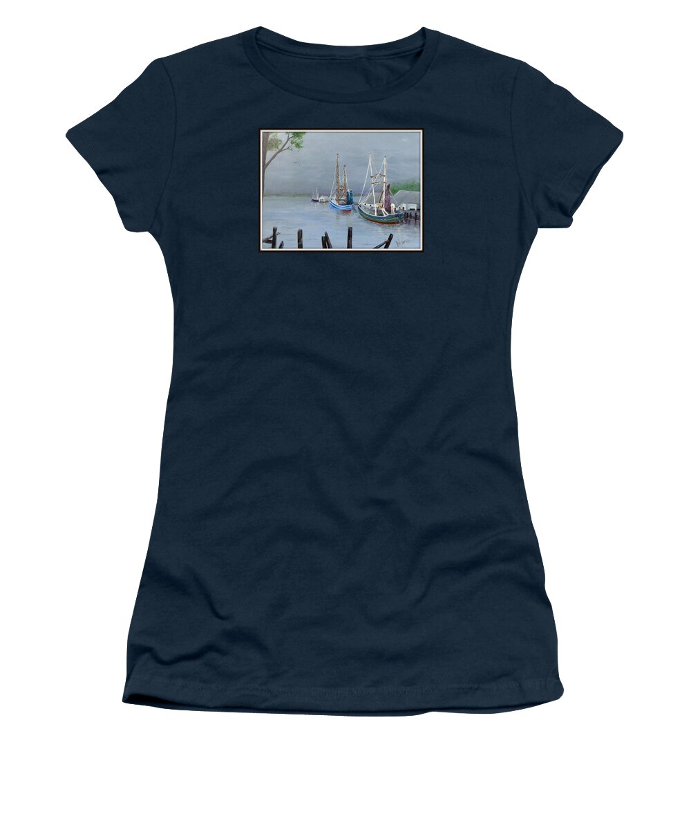 Harbor Women's T-Shirt featuring the painting Waiting in Oriental Harbor NC by Deborah Naves