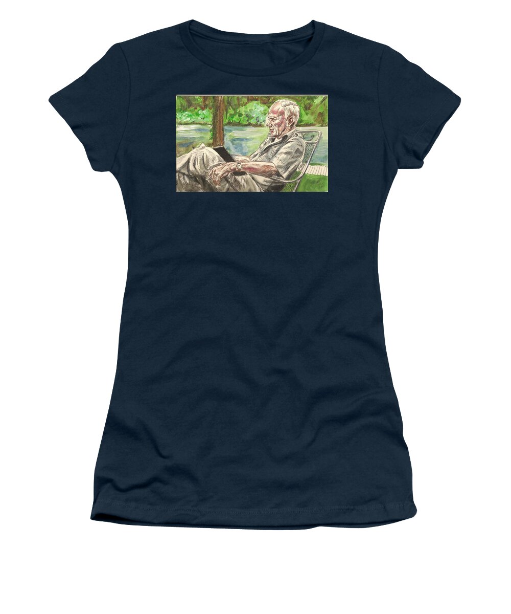 Walker Percy Women's T-Shirt featuring the painting Walker Percy at the Lake by Bryan Bustard