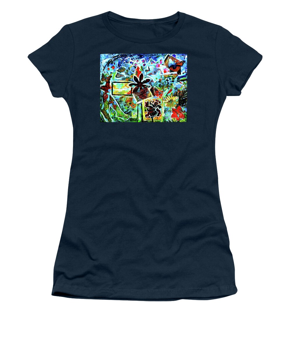 Monarch Butterfly Women's T-Shirt featuring the mixed media Walking Amongst The Monarchs by Genevieve Esson