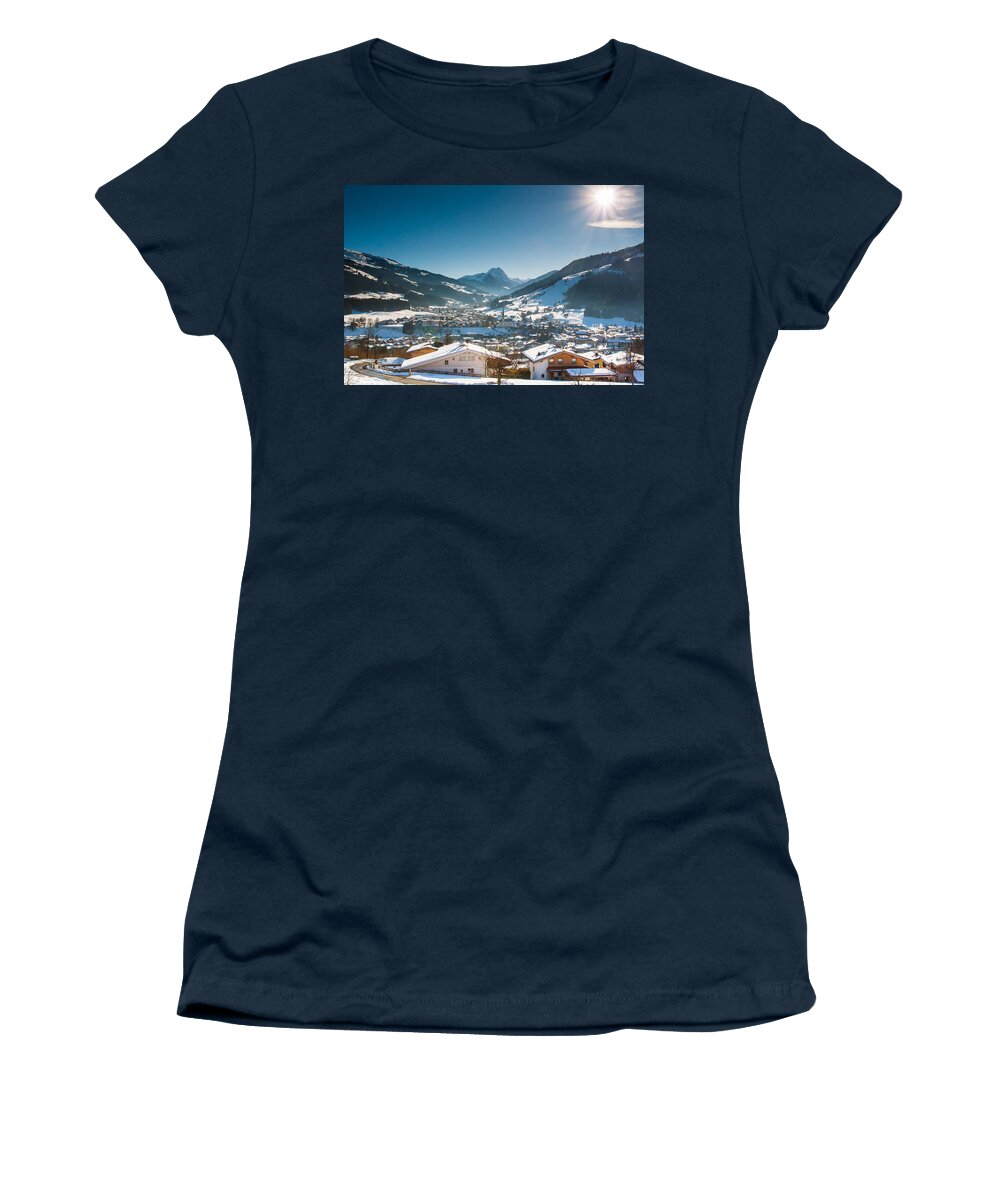 Austria Women's T-Shirt featuring the photograph Warm winter day in Kirchberg town of Austria by John Wadleigh