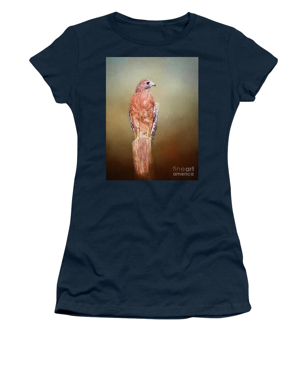 Red Shouldered Hawk Women's T-Shirt featuring the photograph Watching and Waiting by Sharon McConnell