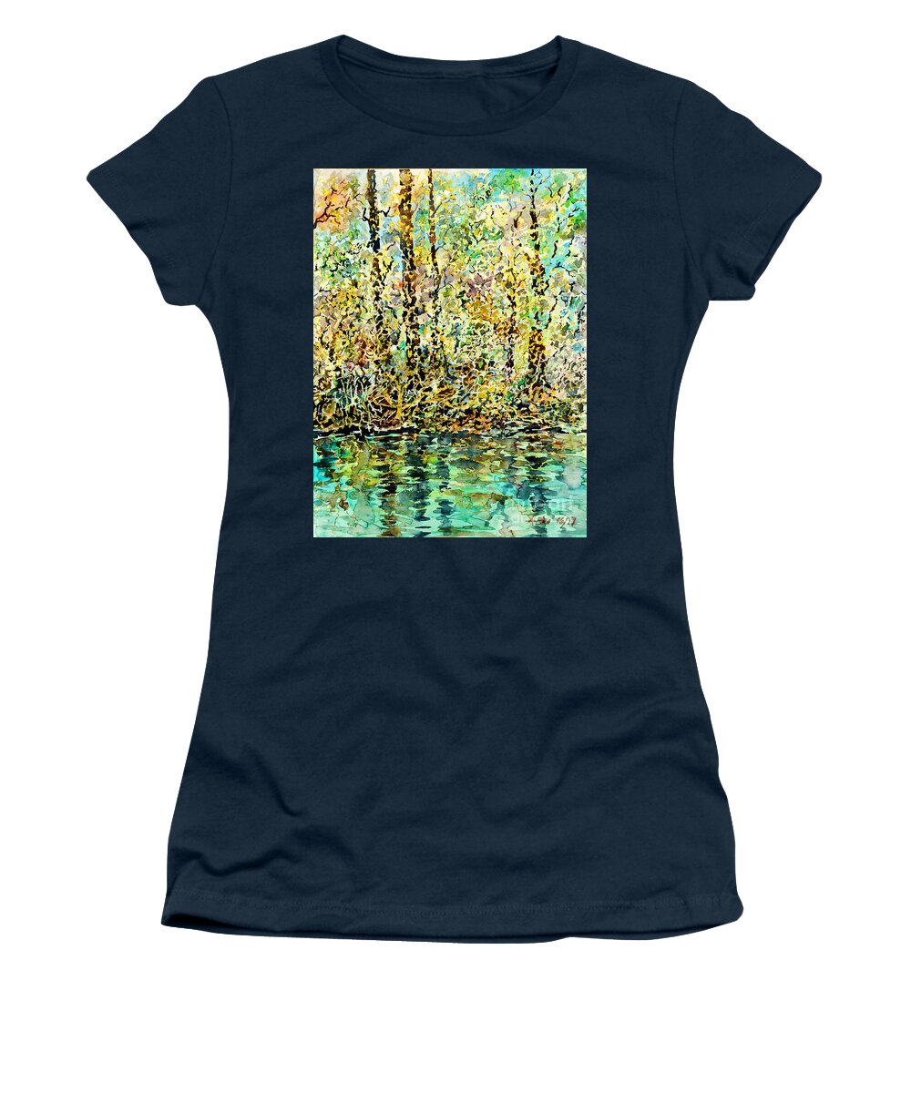 Watercolor Women's T-Shirt featuring the painting Water Kissing Land by Almo M