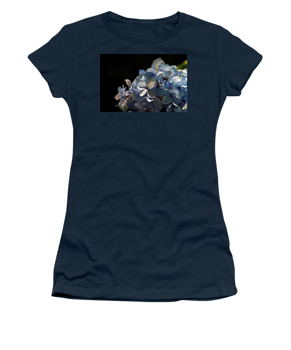 Watercolor Women's T-Shirt featuring the photograph Watercolor Blue Hydrangea Blossoms 1203 W_2 by Steven Ward