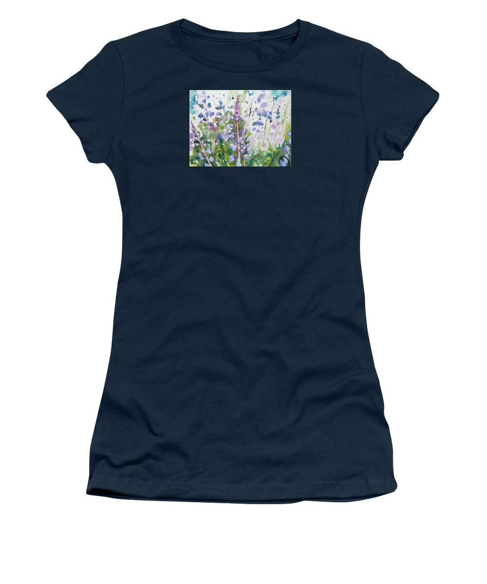 Lupine Women's T-Shirt featuring the painting Watercolor - Lupine Wildflowers by Cascade Colors