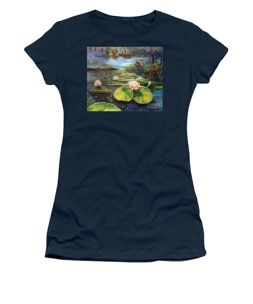 Waterlily Women's T-Shirt featuring the painting Waterlilies by Renate Wesley
