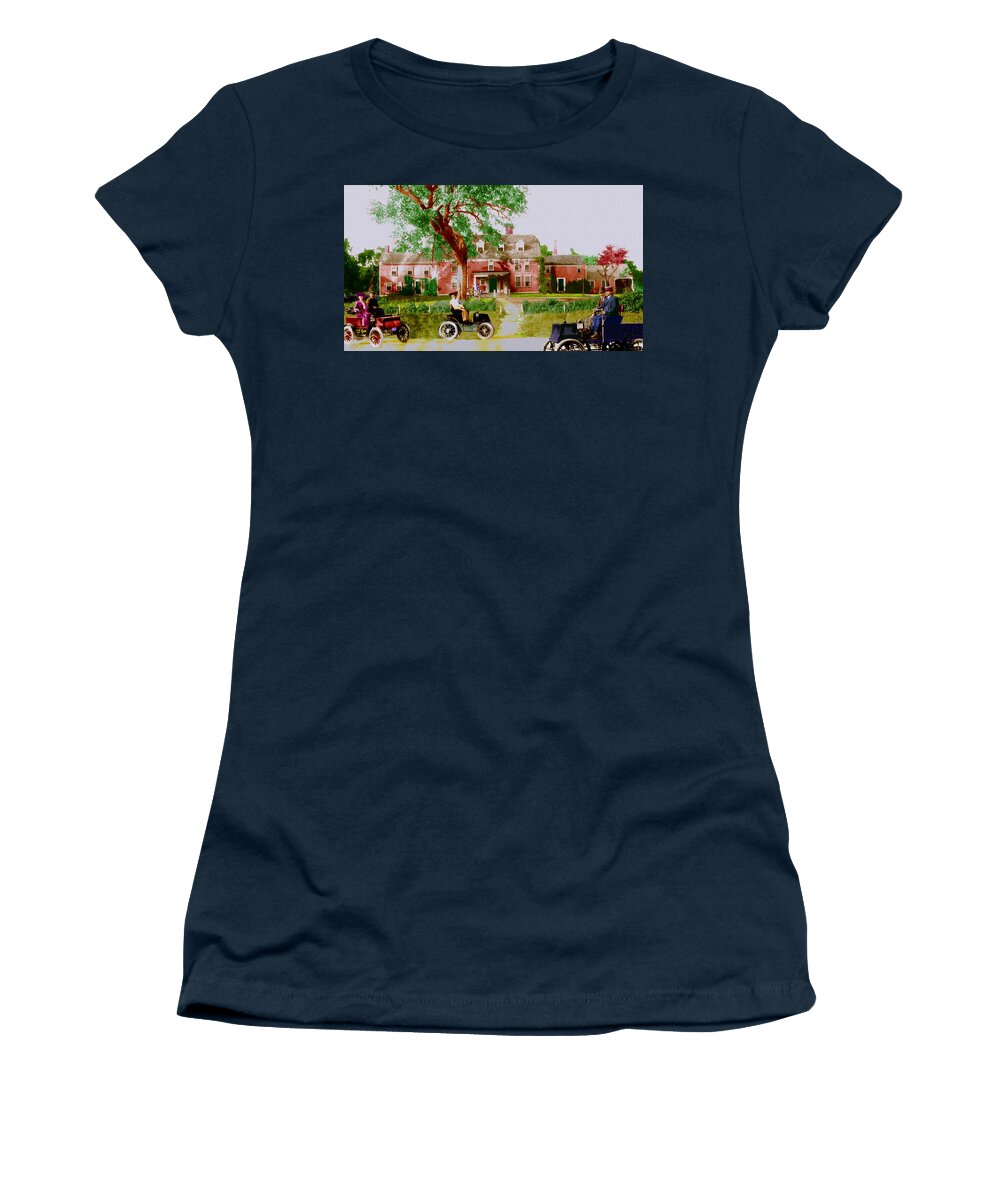 Wayside Inn Women's T-Shirt featuring the digital art Wayside Inn with Autos by Cliff Wilson