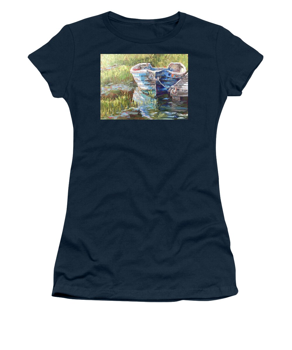 Dinghy Women's T-Shirt featuring the painting Weathered and Worn by Barbara Hageman