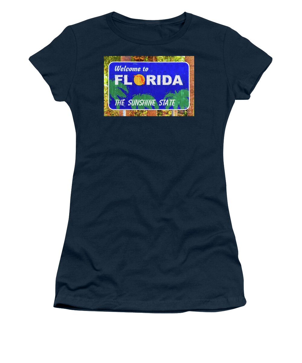 Welcome Women's T-Shirt featuring the photograph Welcome To Florida Sign by Les Palenik
