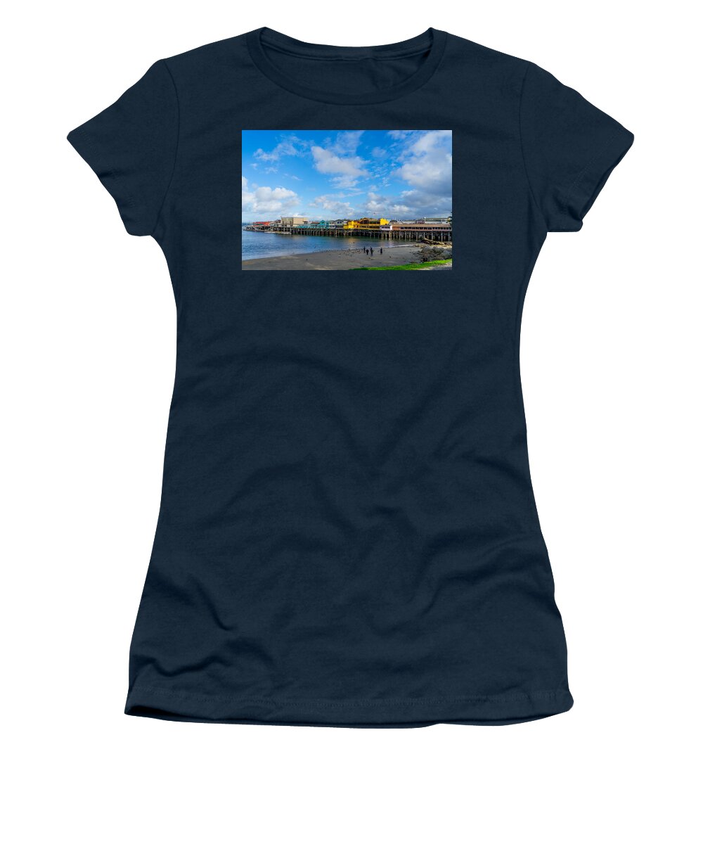 Monterey Women's T-Shirt featuring the photograph Wharf and Beach by Derek Dean