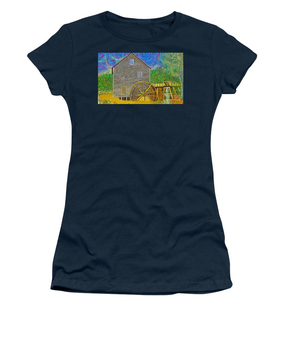 Impressionist Women's T-Shirt featuring the painting Water Wheel by Hidden Mountain