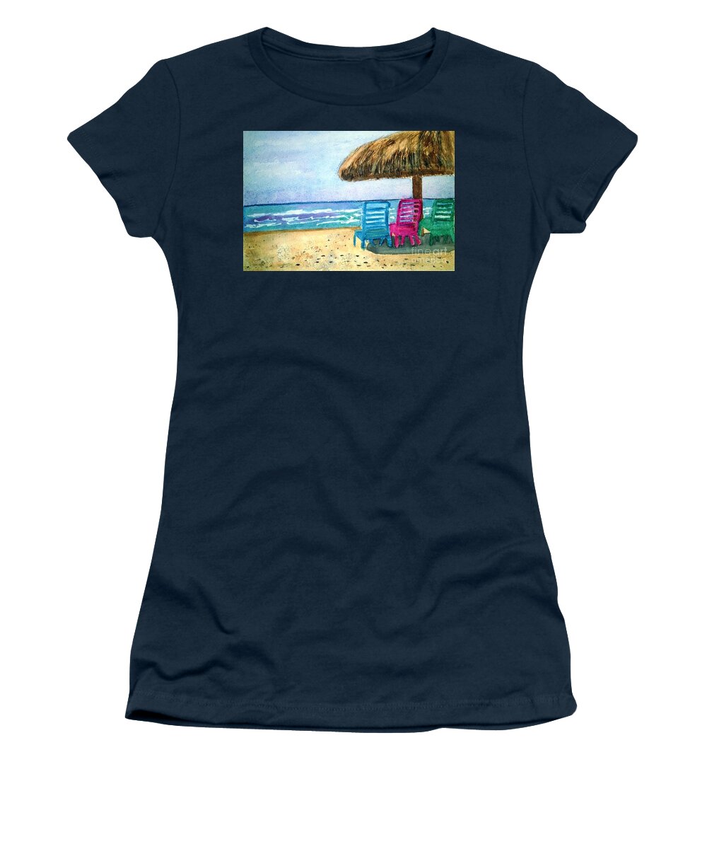  Beach Women's T-Shirt featuring the painting Peaceful Day at the Beach by Sue Carmony