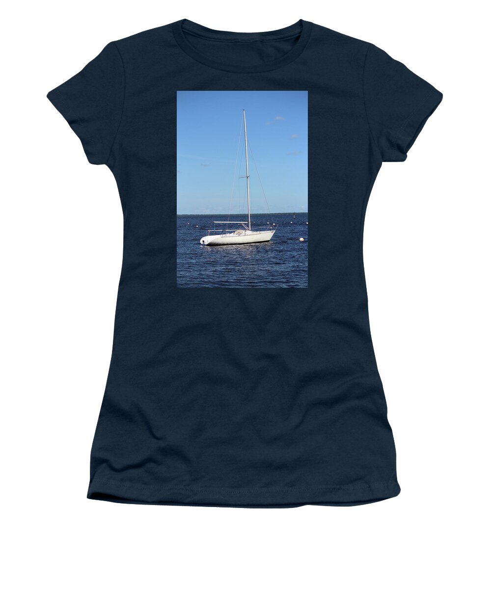 Boat Women's T-Shirt featuring the photograph White And Blue by Cynthia Guinn