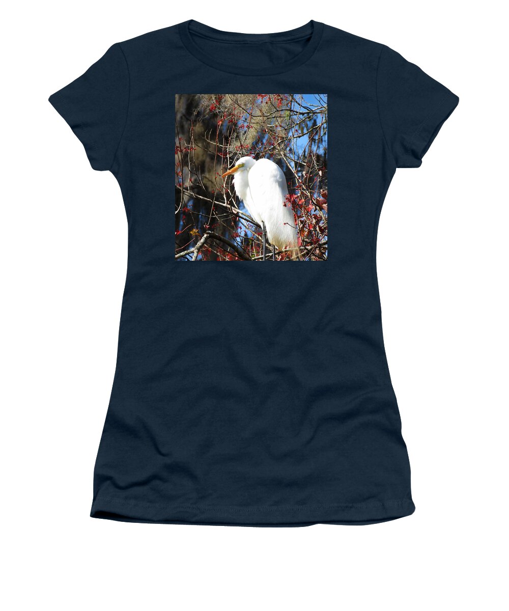 White Women's T-Shirt featuring the photograph White Egret Bird by Adrian De Leon Art and Photography